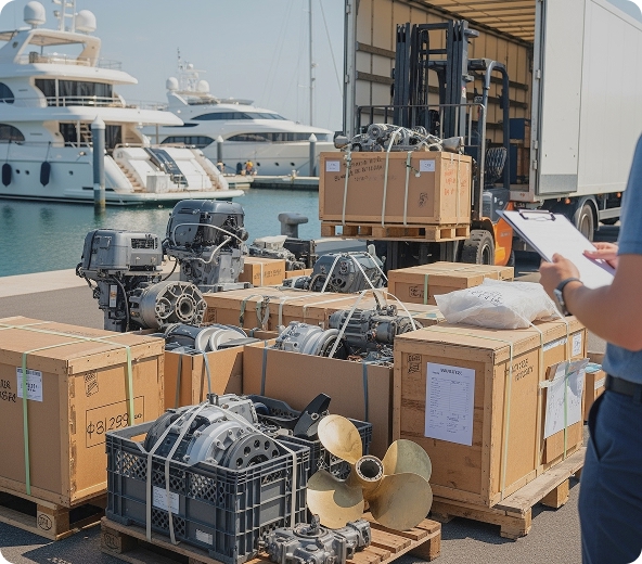 Marine engines and equipment at dock