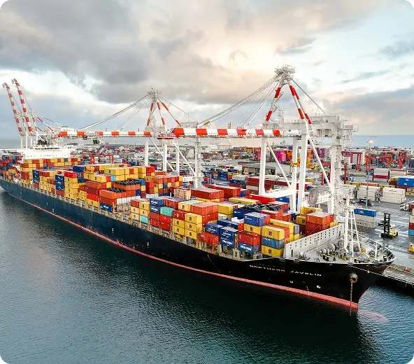 Large cargo ship at port