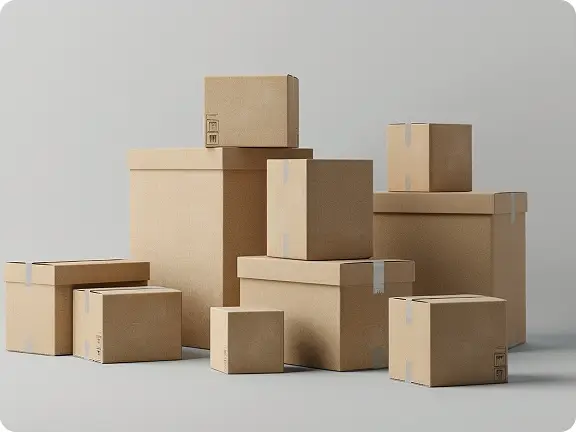 Stacked cardboard boxes on gray background